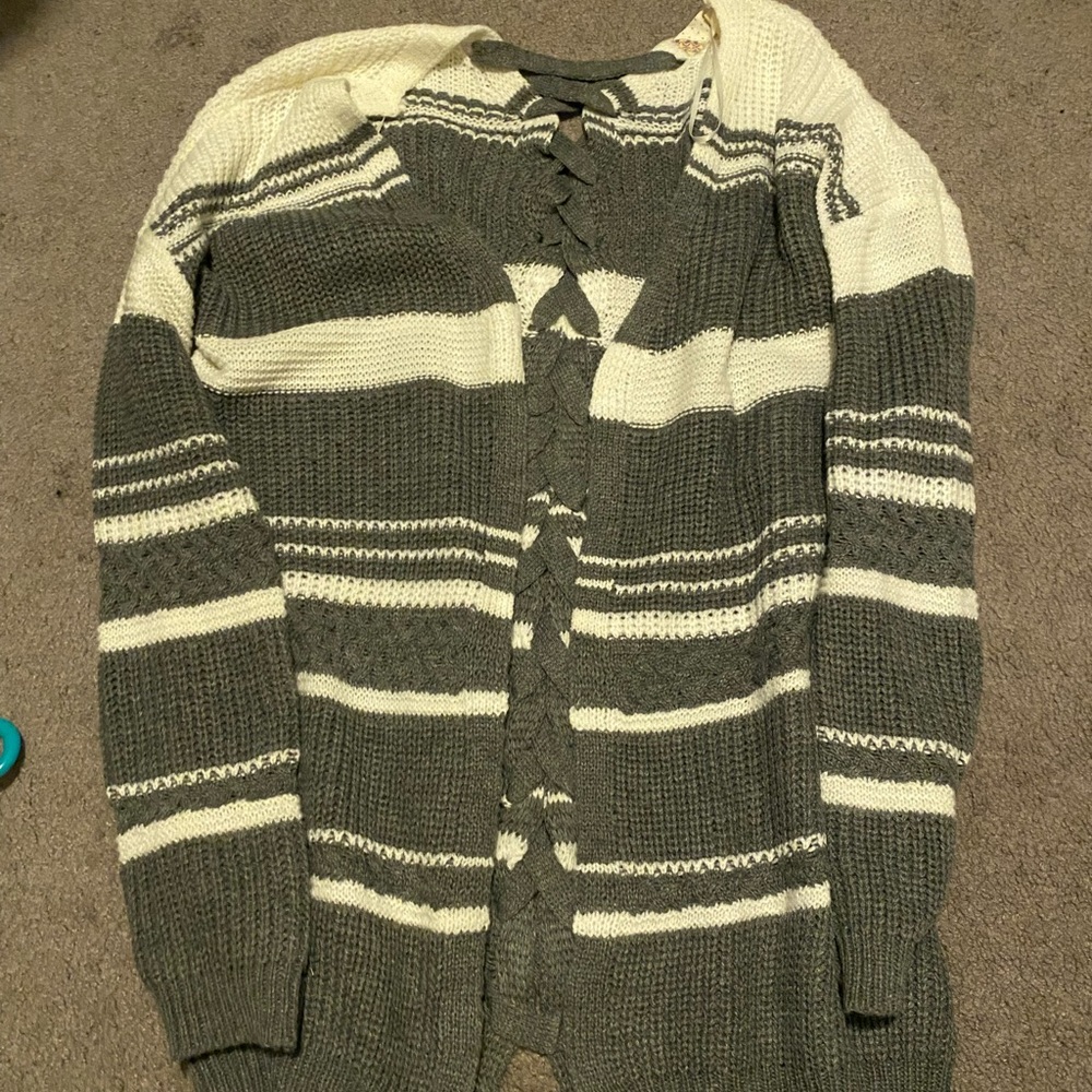 Pink rose grey+white knit cardigan